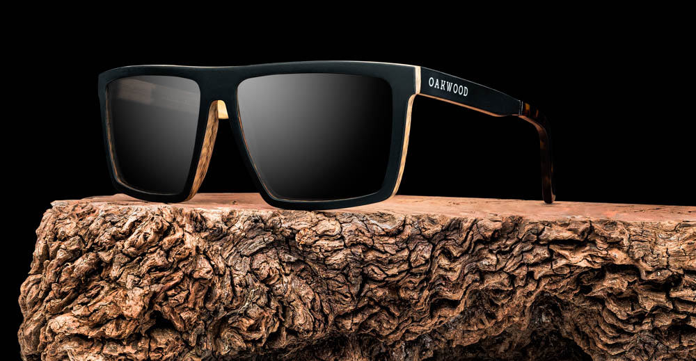 product photography of mens sunglasses with wooden frames